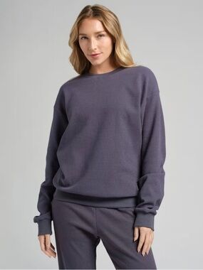 Comfrt Cozy Crewneck Waffle Lounge Long Sleeve Pullover In Stone Blue NWT Size L